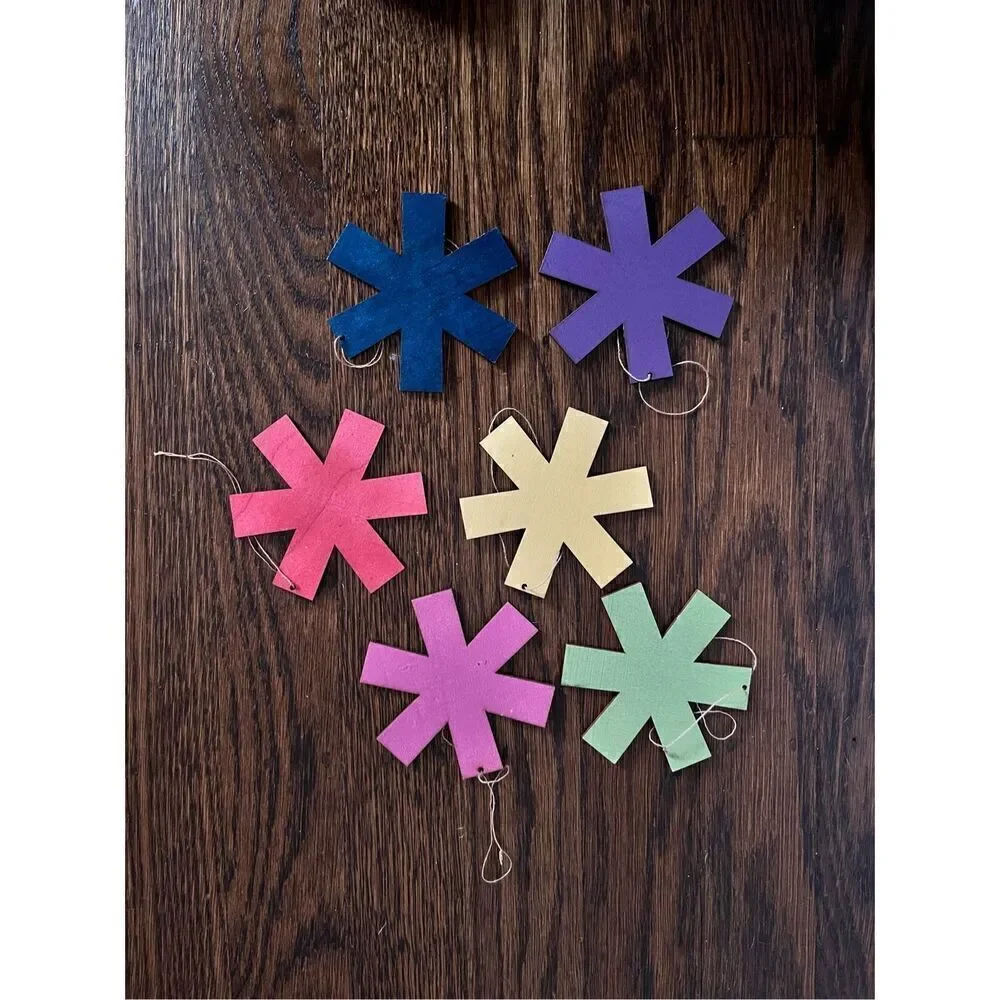 NEW ROOST Set of 6 Multicolor Laser Cut Wood Ornaments